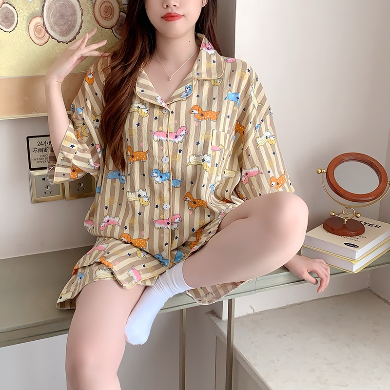 ภาพเพิ่มเติมของ 🔥ผ้าไหมญี่ปุ่น🔥อก 42-50 นิ้ว ไซร์ L-4XL ชุดนอนสไตล์เกาหลี เนื้อผ้าเกรดพีเมี่ยมใส่สบาย แขนสั่น-ขาสั้น พร้อมส่งจากไทย