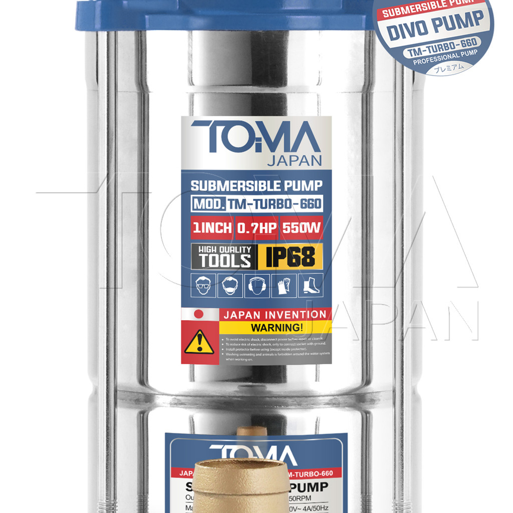 ภาพเพิ่มเติมของ TOMA JAPAN ปั๊มแช่สแตนเลส 1 นิ้ว 550W 0.7HP ไดโว่ Submersible Stainless Steel Pump รุ่นเทอร์โบงานหนัก TM-TURBO-660 1นิ้ว