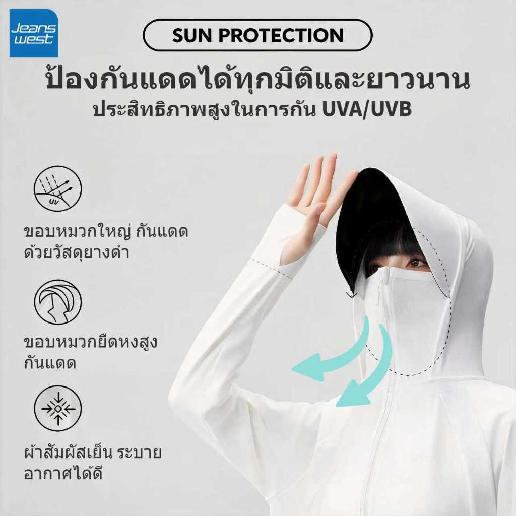 ภาพเพิ่มเติมของ Jeanswest เสื้อกันแดดผู้หญิง UPF50+ ผ้าไอซ์เบา แจ็คเก็ตมีฮู้ด น้ำหนักเบา ป้องกันยูวี ใส่กลางแจ้ง