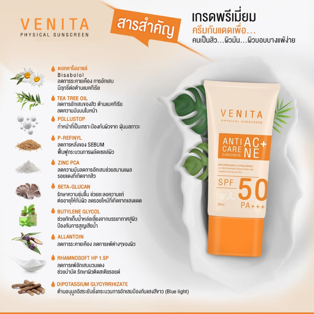 ภาพเพิ่มเติมของ [ 2 ซอง ]VENITAครีมกันแดดเวนิต้า Venita Anti-Acne Care Sunscreen SPF50/PA+++plus เนื้อครีมเจล ซึมเร็ว
