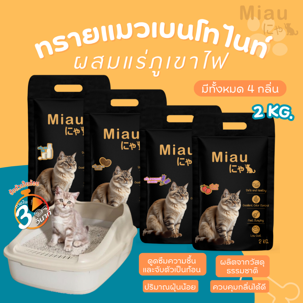ภาพเพิ่มเติมของ Miau Miau ทรายแมวสูตรธรรมชาติ 2kg คุมกลิ่นเยี่ยม ไร้ฝุ่น ไม่ระคายผิว แมวไม่แพ้  เบนโทไนต์ เหมาะกับทุกสายพันธุ์ #PET09