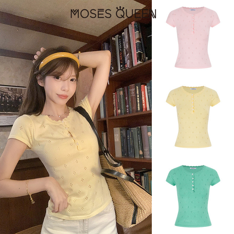 ภาพเพิ่มเติมของ < MOSESQUEEN > A ปกลูกไม้กึ่งเปิดด้านบนแขนสั้นถักทํางานพร้อมสไตล์ดีไซน์เฉพาะและดีไซน์เฉพาะกลุ่ม #69067