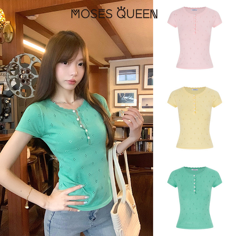 ภาพเพิ่มเติมของ < MOSESQUEEN > A ปกลูกไม้กึ่งเปิดด้านบนแขนสั้นถักทํางานพร้อมสไตล์ดีไซน์เฉพาะและดีไซน์เฉพาะกลุ่ม #69067