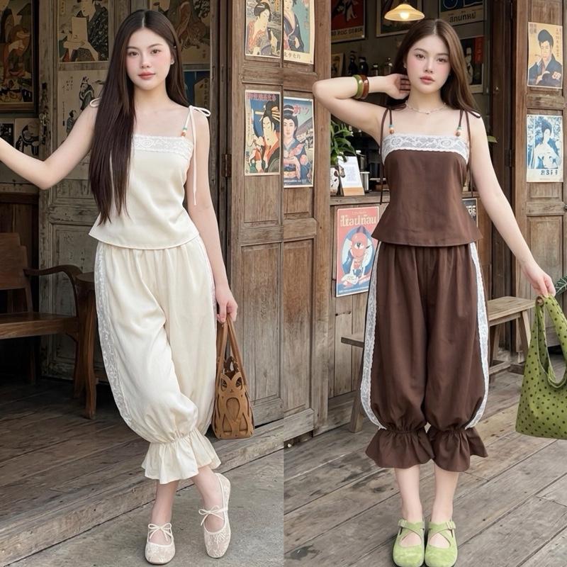 Jinni minimal เซตสายเดี่ยว กางเกงจินนี่ (มีแยกขาย) t39มุก+t40