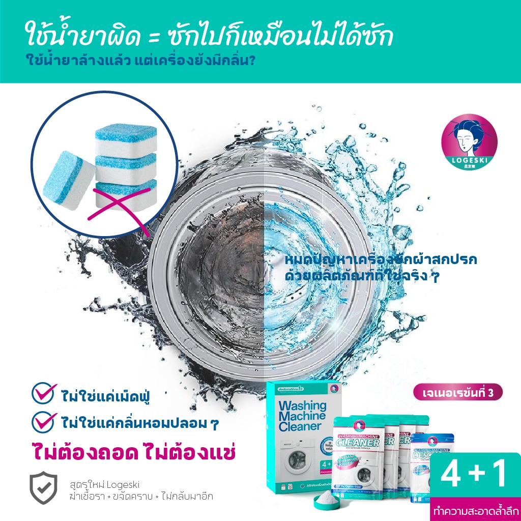 ภาพเพิ่มเติมของ LOGESKI ผงล้างถังเครื่องซักผ้า ไม่ต้องแช่ ขจัดคราบฝังแน่นและเชื้อรา ขจัดกลิ่นอับ ฆ่าเชื้อ 99.9%