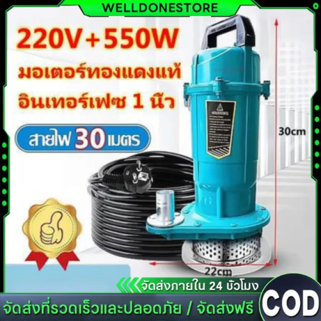 อัพเกรดสาย 30m ไดโว่ดูดน้ำ 1 นิ้ว ไดโว่ ปั๊มน้ำ ไดโว่ดูดโคลน 550W ปั๊มแช่ไฟฟ้า ปั๊มน้ำแรงดันสูง ไดร์โว่ดูดน้ำ