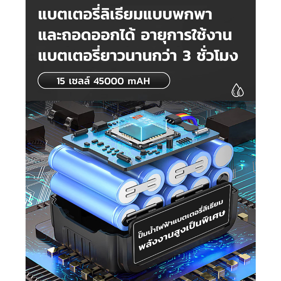 ภาพเพิ่มเติมของ 45000MAH ปั๊มน้ำไฟฟ้า ปั้มน้ำอัตโนมัติ ปั้มแบตเตอรี่ ไดโว่ดูดน้ำ DC Pump 21V ไร้สาย ปั๊มแช่ ปั๊มจุ่ม ไดโว่ ปั๊มน้ำ ปั้มน