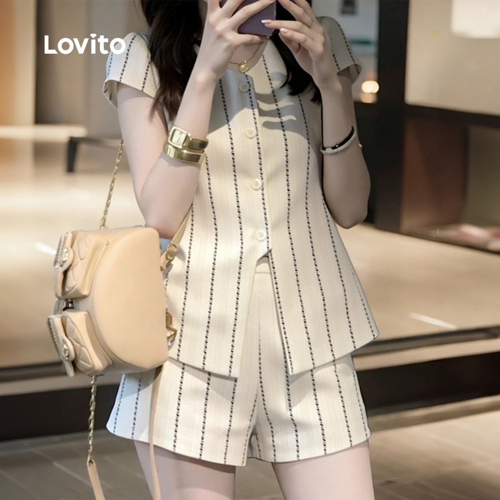 ภาพเพิ่มเติมของ Lovito แคชชวล เสื้อเบลาส์หรือกางเกงสุด กระดุมเรียบง่าย ใส่สบายแต่มีสไตล์ สําหรับฤดูใบไม้ผลิ/ฤดูร้อน เสื้อเบลาส์สีอ่อนกากี สําหรับผู้หญิง L178ED1367