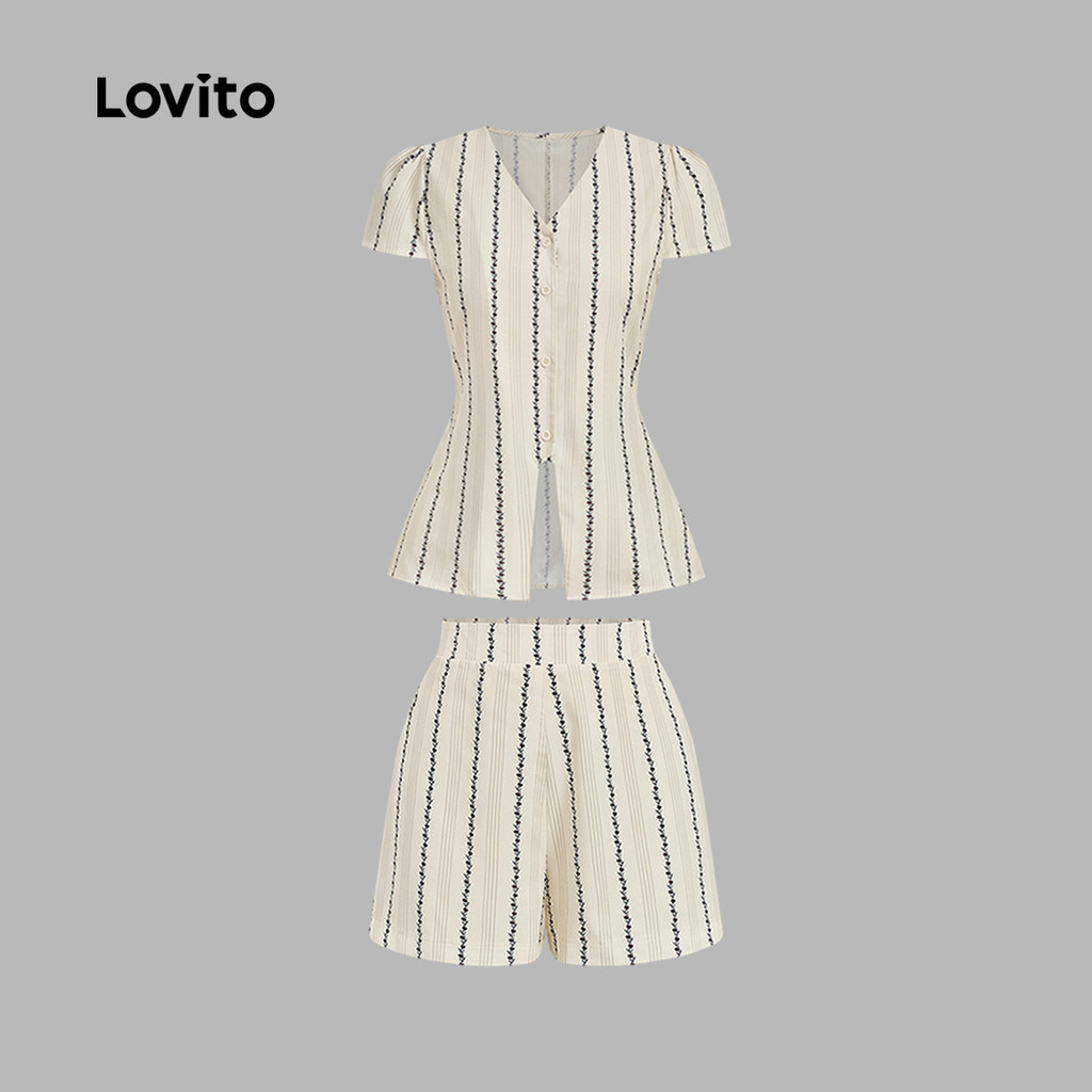 ภาพเพิ่มเติมของ Lovito แคชชวล เสื้อเบลาส์หรือกางเกงสุด กระดุมเรียบง่าย ใส่สบายแต่มีสไตล์ สําหรับฤดูใบไม้ผลิ/ฤดูร้อน เสื้อเบลาส์สีอ่อนกากี สําหรับผู้หญิง L178ED1367