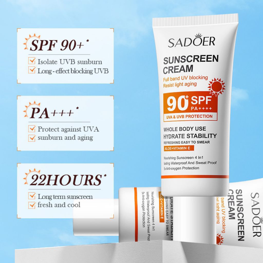 ภาพเพิ่มเติมของ ครีมกันแดด SADOER SPF90+ PA+++ 50g | กันแดดหน้าใส ปกป้อง UVA/UVB กันน้ำ ไม่อุดตัน ผิวฉ่ำใส
