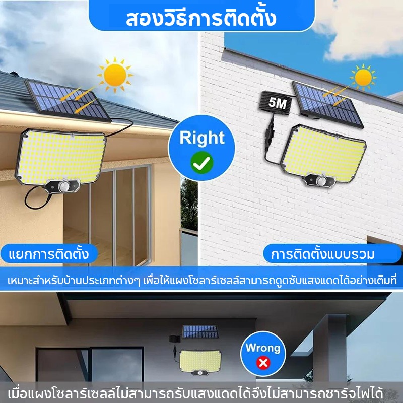 ภาพเพิ่มเติมของ WOW 234LED Solar Motion Light กลางแจ้งแยกแผงไฟน้ําท่วมพลังงานแสงอาทิตย์ 3 โหมดการทํางานสําหรับโรงรถสวนไฟผนังกันน้ํา