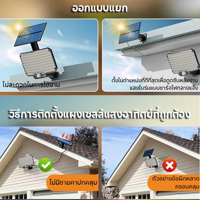 ภาพเพิ่มเติมของ WOW 234LED Solar Motion Light กลางแจ้งแยกแผงไฟน้ําท่วมพลังงานแสงอาทิตย์ 3 โหมดการทํางานสําหรับโรงรถสวนไฟผนังกันน้ํา