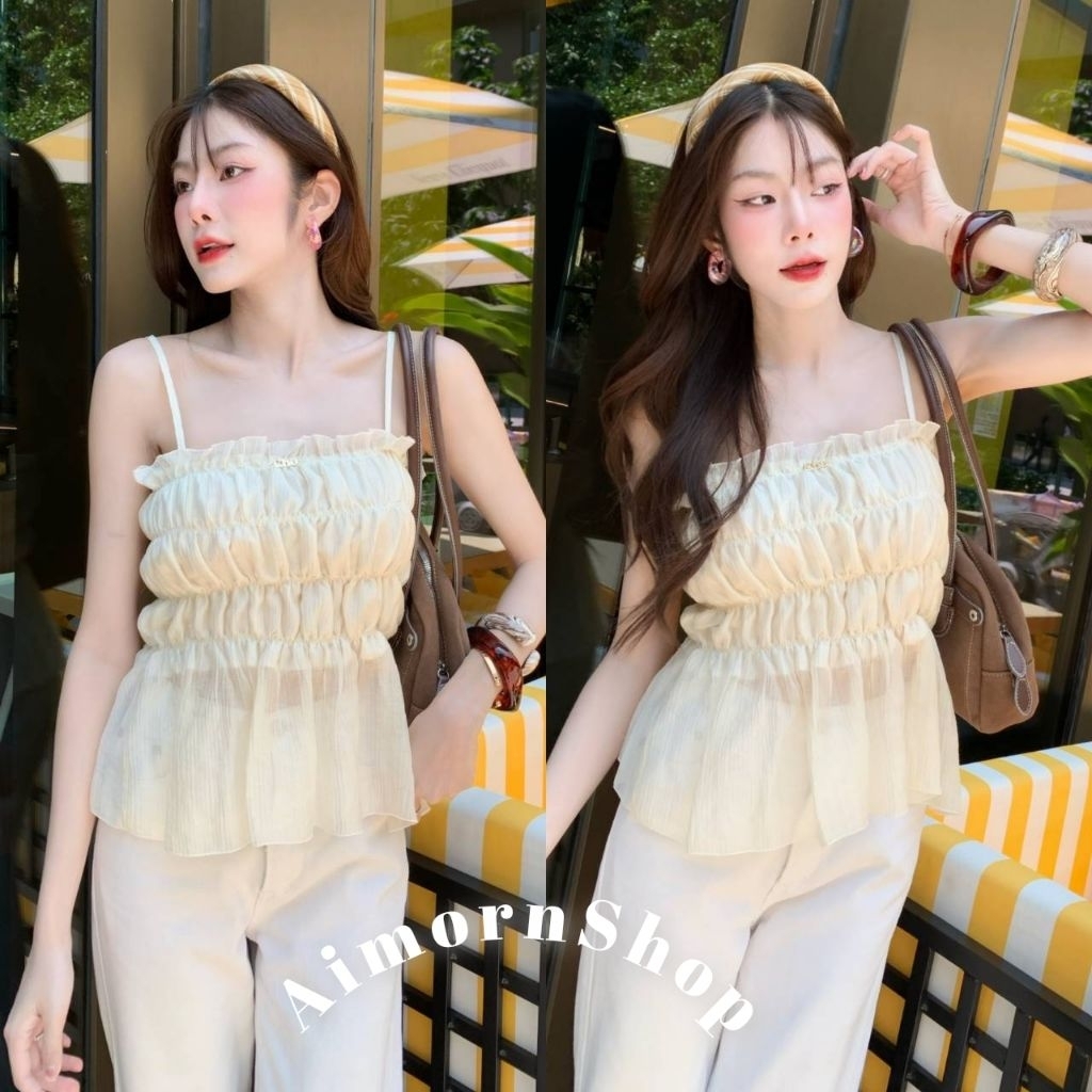 ภาพเพิ่มเติมของ 🔥aimorn_shop🔥เสื้อสายเดี่ยว สม็อคปลายระบายน่ารักๆ แต่งอะไหล่เงินเก๋ๆ งานผ้าบาง งานเซ็กซี่มาก