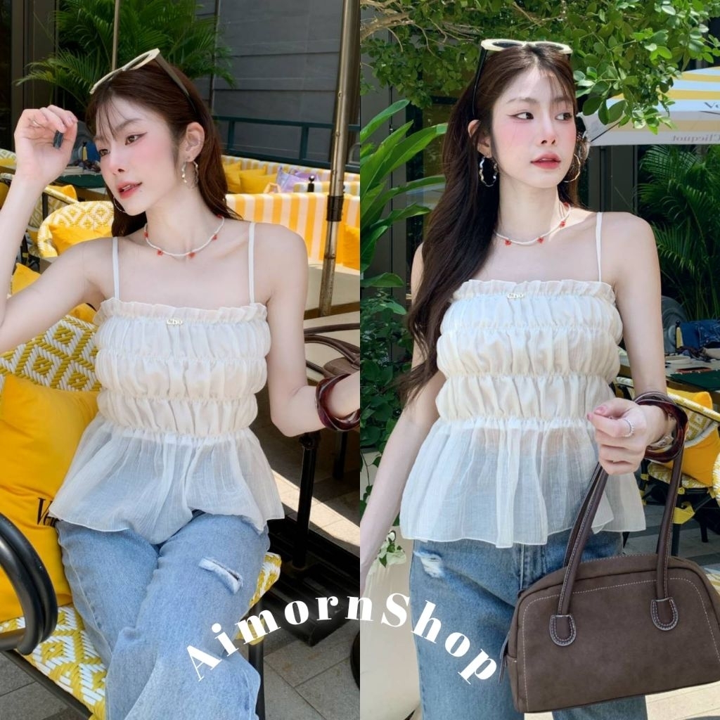 ภาพเพิ่มเติมของ 🔥aimorn_shop🔥เสื้อสายเดี่ยว สม็อคปลายระบายน่ารักๆ แต่งอะไหล่เงินเก๋ๆ งานผ้าบาง งานเซ็กซี่มาก