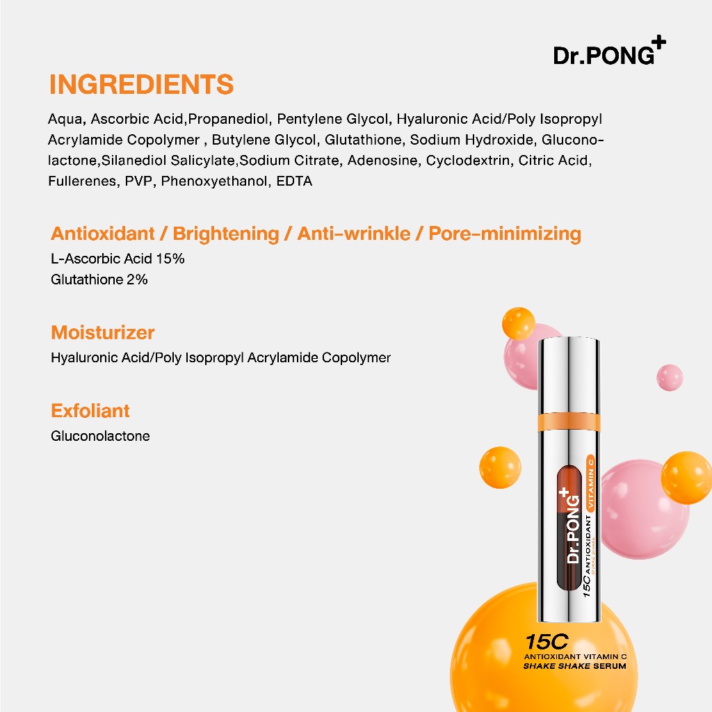 ภาพเพิ่มเติมของ [ขายดี] Dr.PONG 15C Antioxidant Vitamin C Shake Shake Serum เซรั่มวิตามินซีผสมสด เพื่อผิวใส