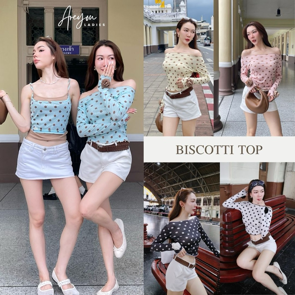 ภาพเพิ่มเติมของ NO.650 Biscotti Top เสื้อยืดแขนยาวลายจุดแต่งดอกคามิเลีย