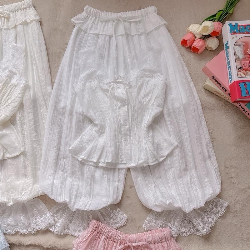 ภาพเพิ่มเติมของ Jinni pastel เสื้อสายเดี่ยว กางเกงทรงจินนี่ แต่งลูกไม้ น่ารักมากกกกก ฉ186+t7