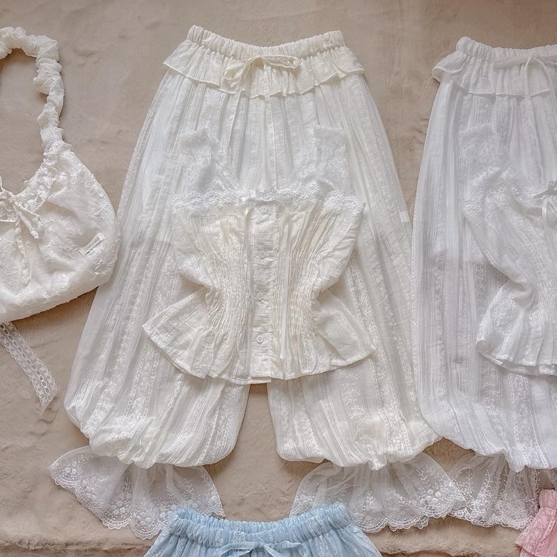 ภาพเพิ่มเติมของ Jinni pastel เสื้อสายเดี่ยว กางเกงทรงจินนี่ แต่งลูกไม้ น่ารักมากกกกก ฉ186+t7
