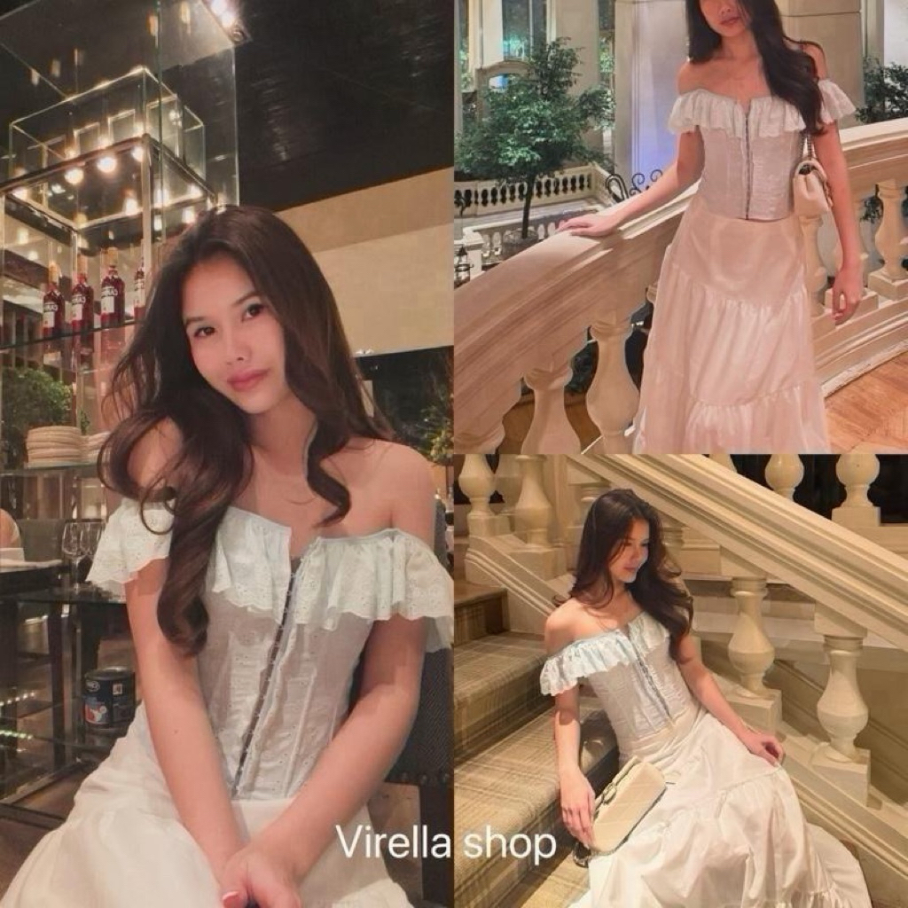 ภาพเพิ่มเติมของ แบรนด์Valérie Off-Shoulder ชุดคลอเซ็ตขาวสไตล์ลูกไม้ ดีไซน์คอออกไหล่ พร้อมรายละเอียดกระโปรงฟรัฟฟี่น่ารัก