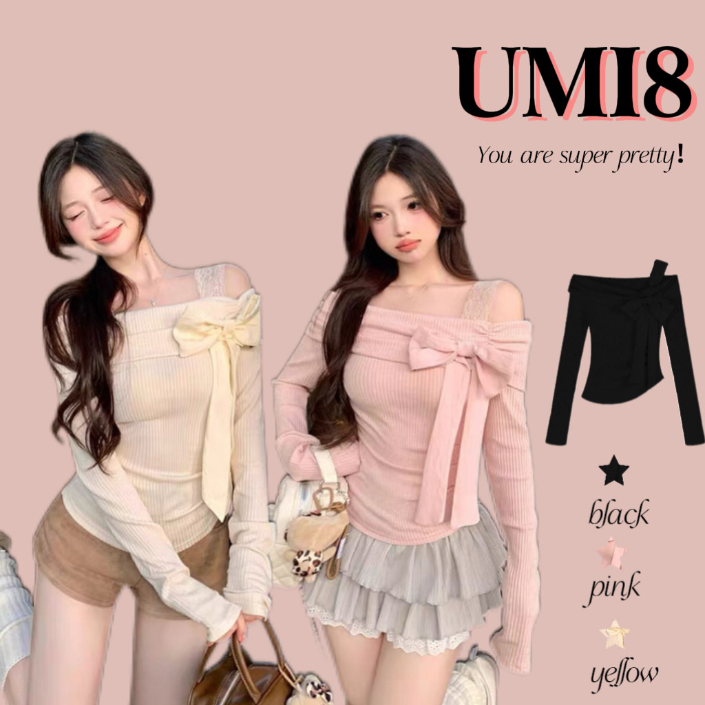 ภาพเพิ่มเติมของ UMI8💝【ในสต็อก】💝เสื้อแขนยาวผู้หญิง ทรงพอดีตัวสำหรับฤดูใบไม้ผลิและฤดูใบไม้ร่วง มีโบว์ที่ไหล่