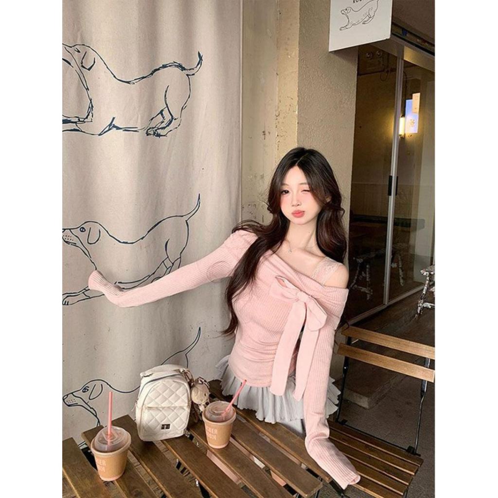 ภาพเพิ่มเติมของ UMI8💝【ในสต็อก】💝เสื้อแขนยาวผู้หญิง ทรงพอดีตัวสำหรับฤดูใบไม้ผลิและฤดูใบไม้ร่วง มีโบว์ที่ไหล่