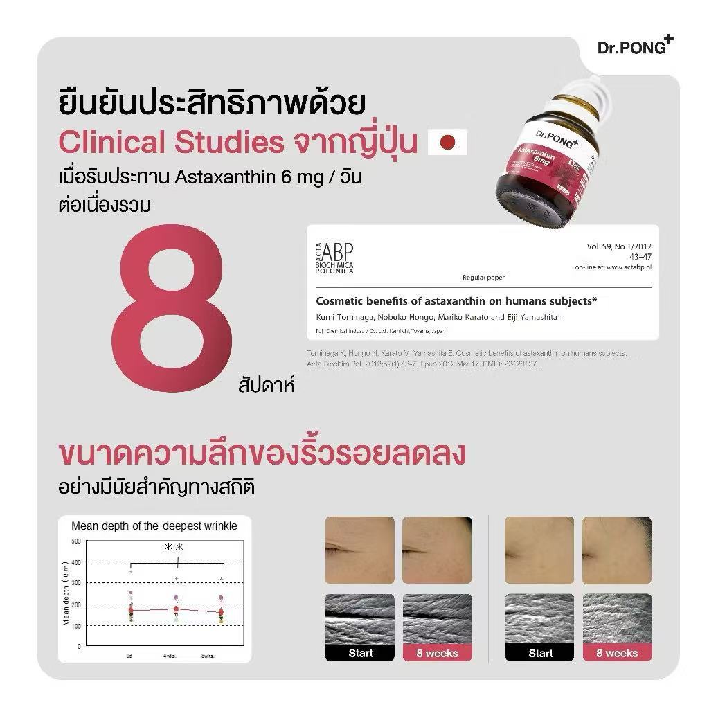 ภาพเพิ่มเติมของ [ช้อปครบ] Dr.PONG Astaxanthin 6 mg AstaREAL from Japan / Astaxanthin 6 mg+วิตามินอี ชะลอริ้วรอย ลดจุดด่างดำ
