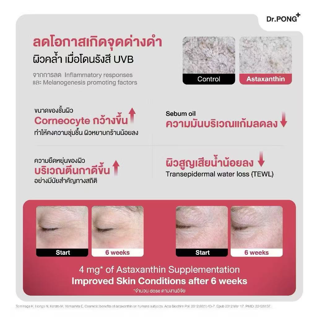 ภาพเพิ่มเติมของ [ช้อปครบ] Dr.PONG Astaxanthin 6 mg AstaREAL from Japan / Astaxanthin 6 mg+วิตามินอี ชะลอริ้วรอย ลดจุดด่างดำ
