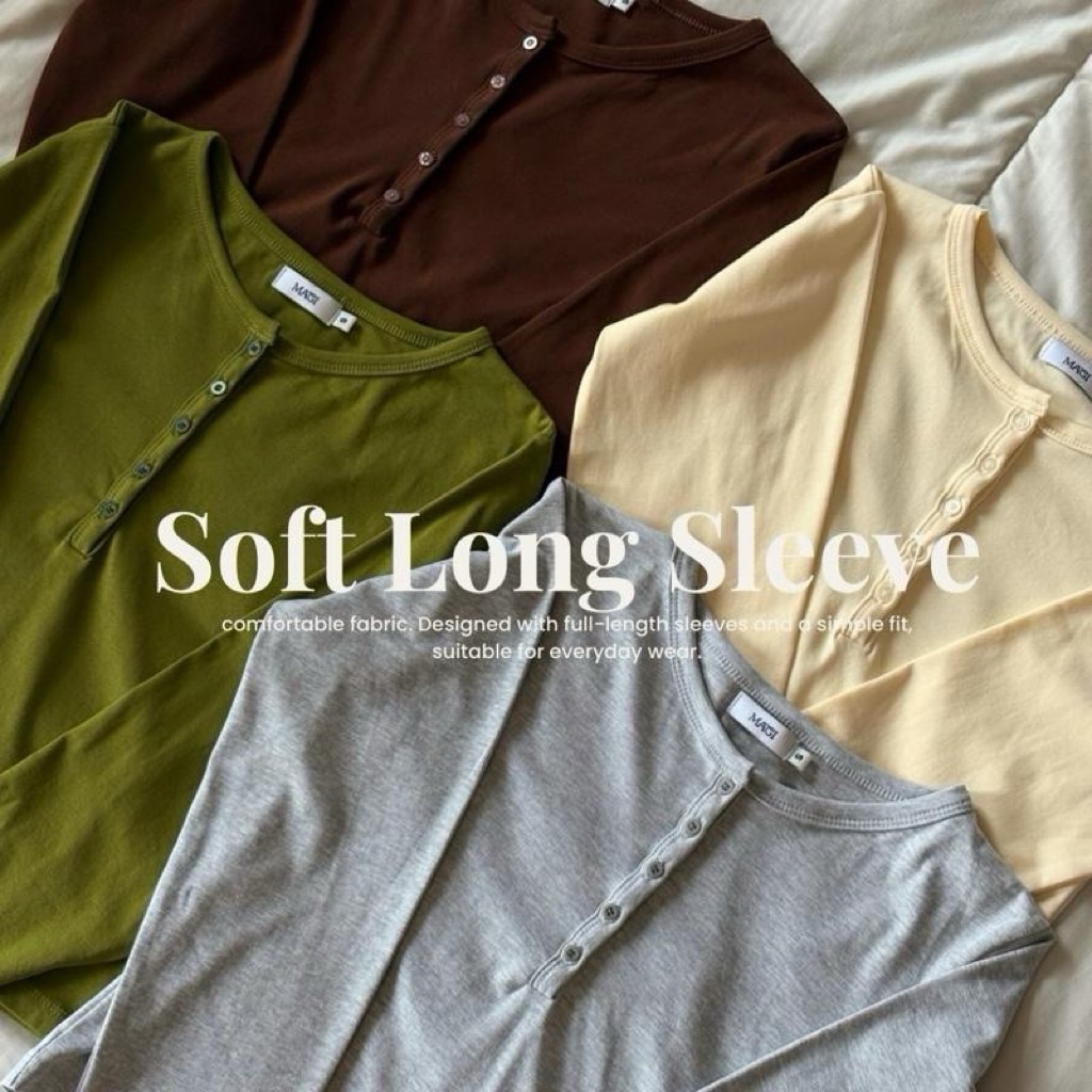 ภาพเพิ่มเติมของ (S-4XL) Olive Soft Long Sleeve เสื้อยืดแขนยาวแต่งกระดุม