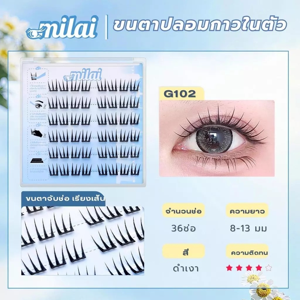 ภาพเพิ่มเติมของ MILAI G102 ขนตาปลอมกาวในตัว ไม่ต้องใช้กาว 8-13มม 36ช่อ เรียงเส้นธรรมชาติ