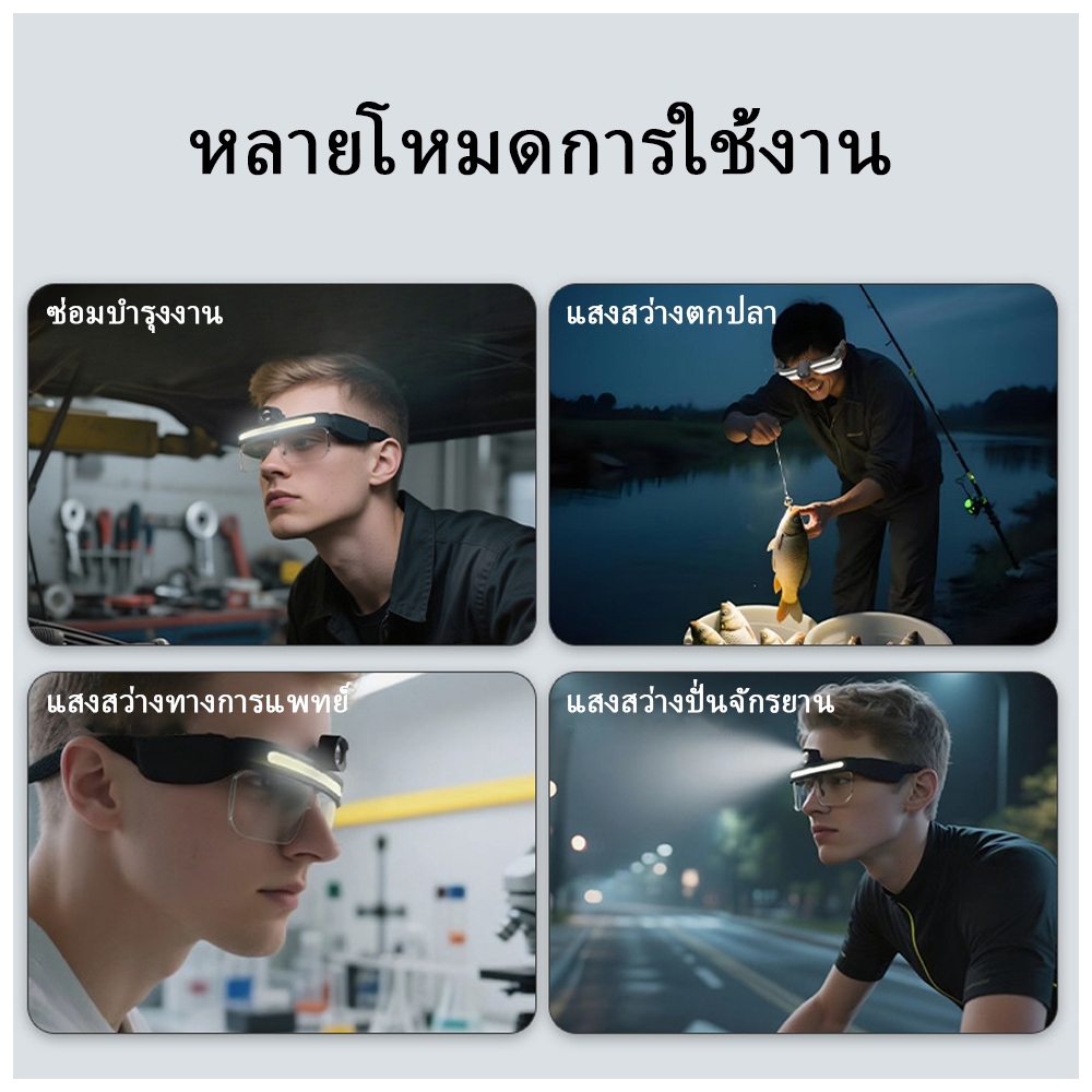 ภาพเพิ่มเติมของ WinsTime T40 Ultra Light LED ไฟหน้า, Dual Light COB น้ําท่วมและสปอตไลท์ LED, Type-C ชาร์จ IPX4 ไฟฉายหัวกันน้ําพร้อมจอแสดงผลพลังงานสําหรับตกปลา Camping Cycli