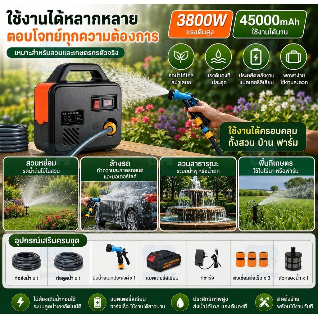 ภาพเพิ่มเติมของ ปั๊มน้ำไฟฟ้า ปั้มน้ำอัตโนมัติ 45000mAh DC Pump ปั้มแบตเตอรี่ ไดโว่ดูดน้ำ แบบพกพา ไร้สาย ปั๊มแช่ ปั๊มจุ่ม ไดโว่ ปั๊มน้ำ