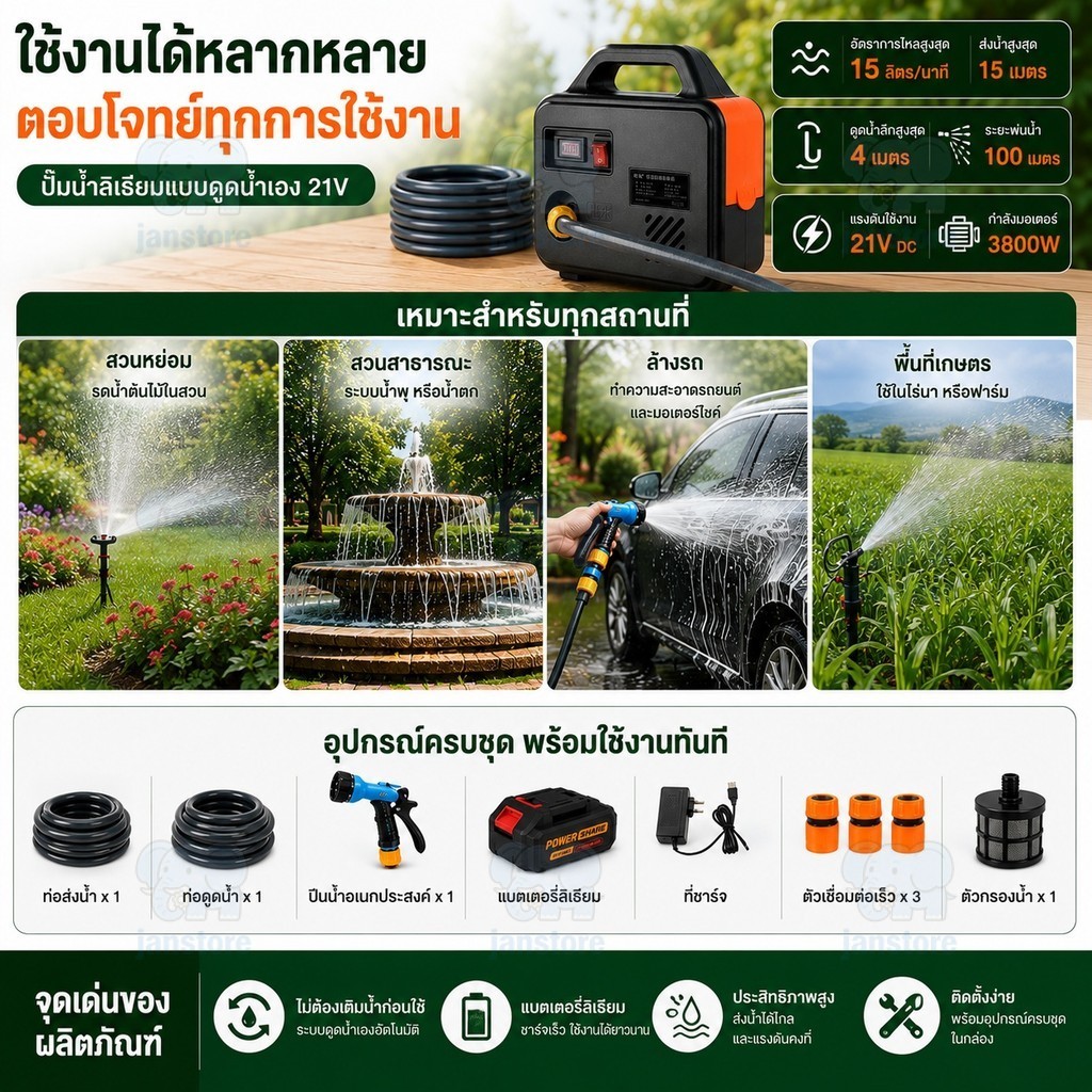 ภาพเพิ่มเติมของ ปั๊มน้ำไฟฟ้า ปั้มน้ำอัตโนมัติ 45000mAh DC Pump ปั้มแบตเตอรี่ ไดโว่ดูดน้ำ แบบพกพา ไร้สาย ปั๊มแช่ ปั๊มจุ่ม ไดโว่ ปั๊มน้ำ