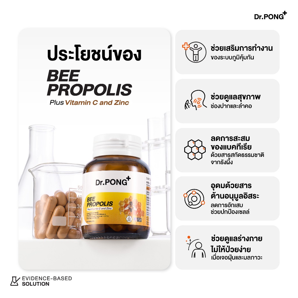 ภาพเพิ่มเติมของ Dr.PONG BEE PROPOLIS PLUS VITAMIN C AND ZINC​  โพรโพลิส วิตามินซี ซิงค์ เสริมภูมิคุ้มกัน ดูแลช่องปากและลำคอ