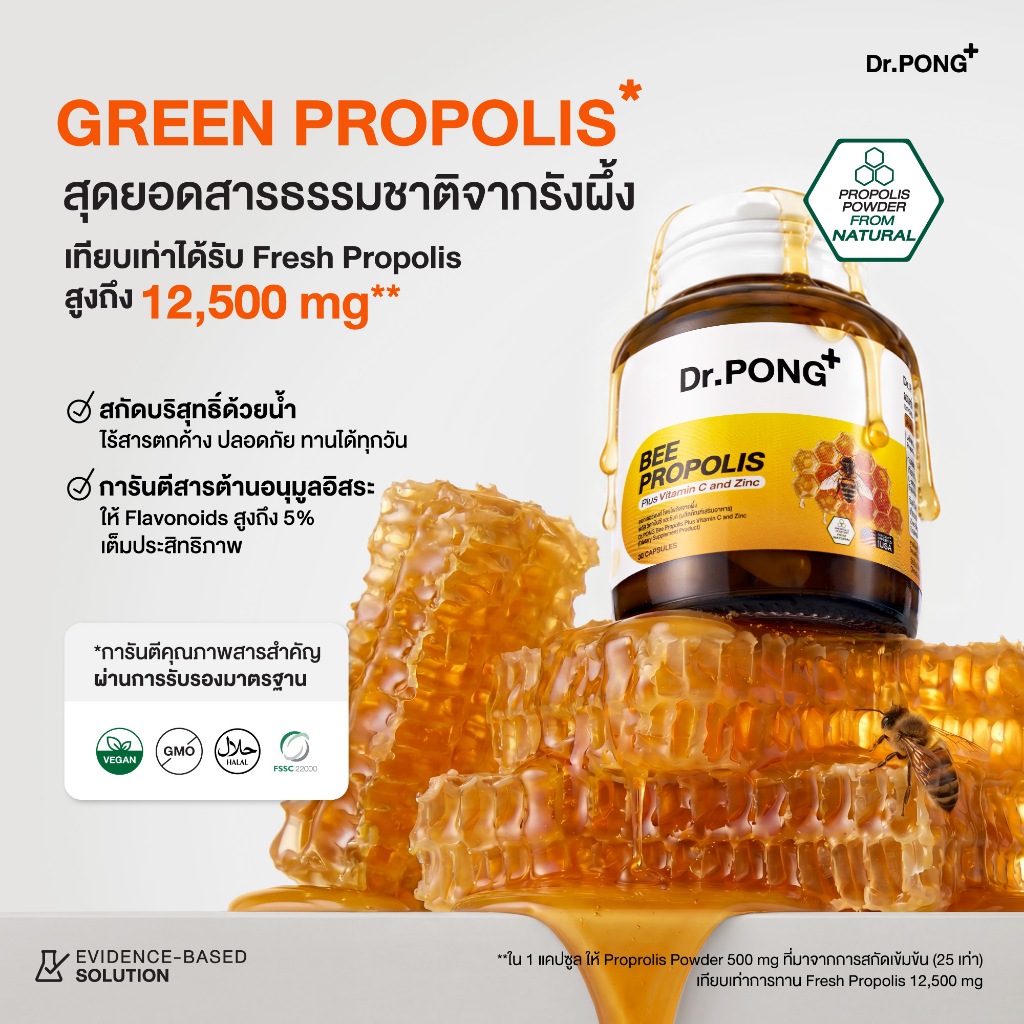 ภาพเพิ่มเติมของ Dr.PONG BEE PROPOLIS PLUS VITAMIN C AND ZINC​  โพรโพลิส วิตามินซี ซิงค์ เสริมภูมิคุ้มกัน ดูแลช่องปากและลำคอ