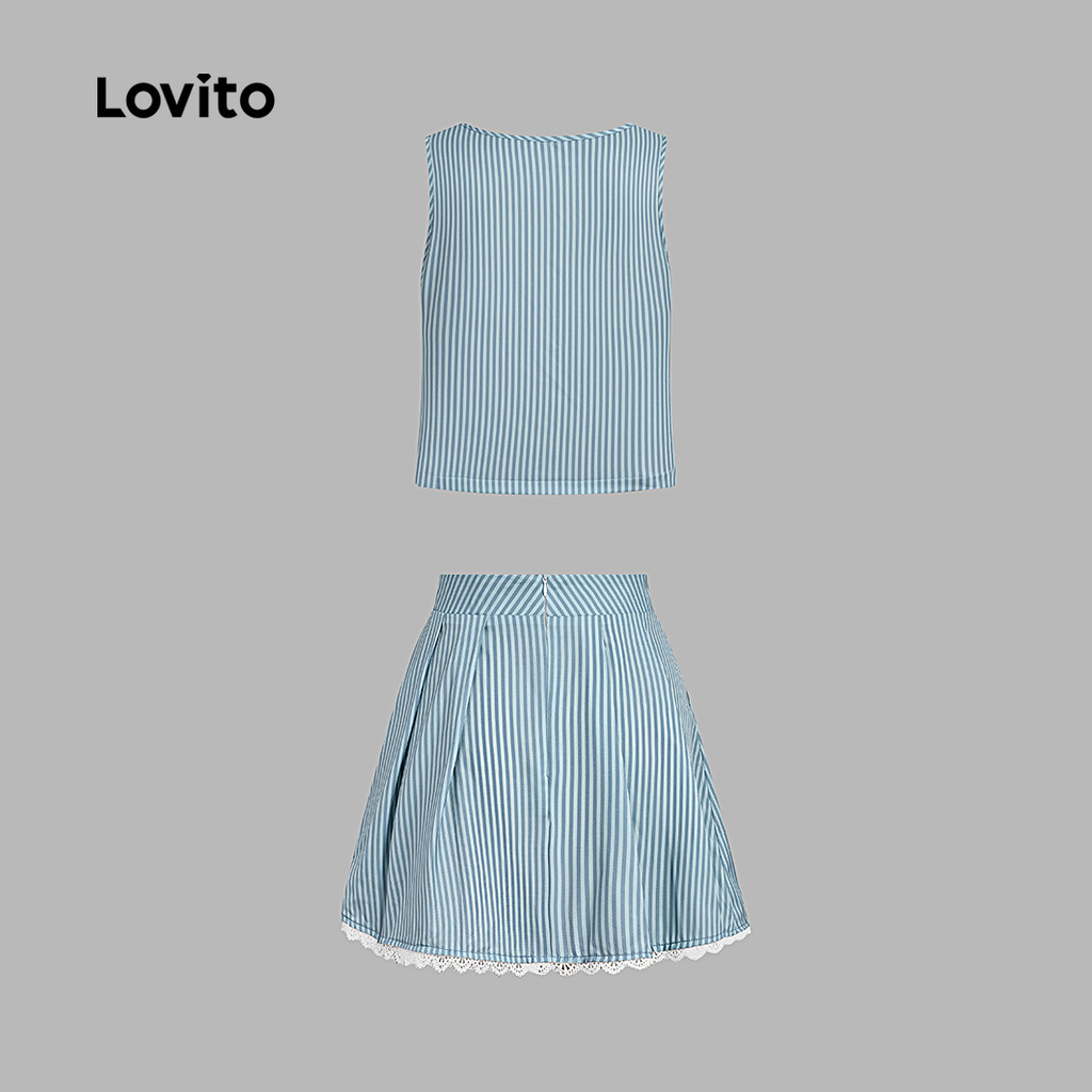 ภาพเพิ่มเติมของ (New Arrival) Lovito เสื้อเบลาส์ลําลองสําหรับผู้หญิง ผูกโบว์ด้านหน้า ติดกระดุม มีระบายใหญ่พิเศษ เหมาะสําหรับฤดูใบไม้ผลิ/ฤดูร้อน สีฟ้า KSB201P1D720