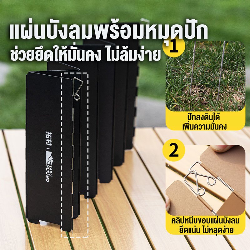 ภาพเพิ่มเติมของ แผ่นบังลมเตาแก๊ส 10 แผ่น TAKU ที่บังลมแคมป์ปิ้ง 82.5 x 24 CM กันความร้อน Wind shield แถมถุงเก็บของ แคมป์ปิ้ง BBQ
