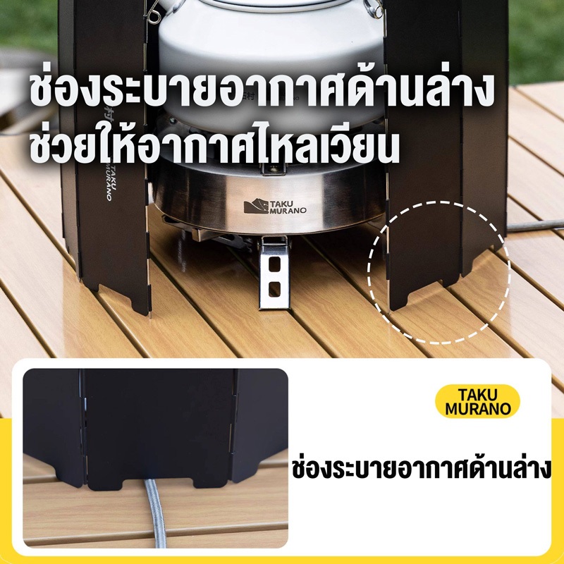 ภาพเพิ่มเติมของ แผ่นบังลมเตาแก๊ส 10 แผ่น TAKU ที่บังลมแคมป์ปิ้ง 82.5 x 24 CM กันความร้อน Wind shield แถมถุงเก็บของ แคมป์ปิ้ง BBQ
