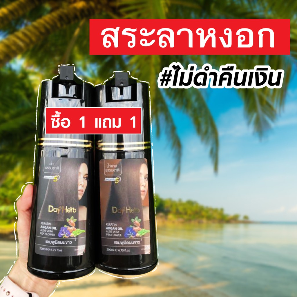 DayHerb แชมพูปิดผมขาว เซ็ต 2 ขวด สมุนไพรแท้ ปิดหงอก ลดหงอก ผมดำใน 5 นาที ยาสระผมปิดผมขาว คุ้มกว่า 200ml x2