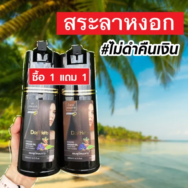 DayHerb แชมพูปิดผมขาว เซ็ต 2 ขวด สมุนไพรแท้ ปิดหงอก ลดหงอก ผมดำใน 5 นาที ยาสระผมปิดผมขาว คุ้มกว่า 200ml x2