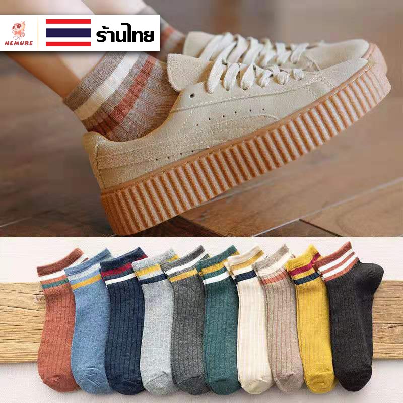 ภาพเพิ่มเติมของ (W-091) ซื้อขั้นต่ำ 2 คู่ ถุงเท้าสีพื้น 10สี ข้อคาดสี ถุงเท้าข้อสั้น แฟชั่น ลายน่ารักเนื้อผ้านุ่ม