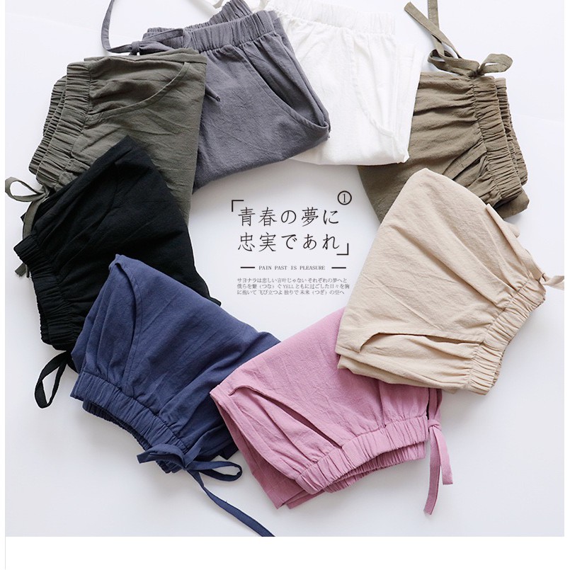 ภาพเพิ่มเติมของ YY02★★กางเกงขาสั้นผ้าลินินสไตล์ญี่ปุ่น มีให้เลือก11สี COK